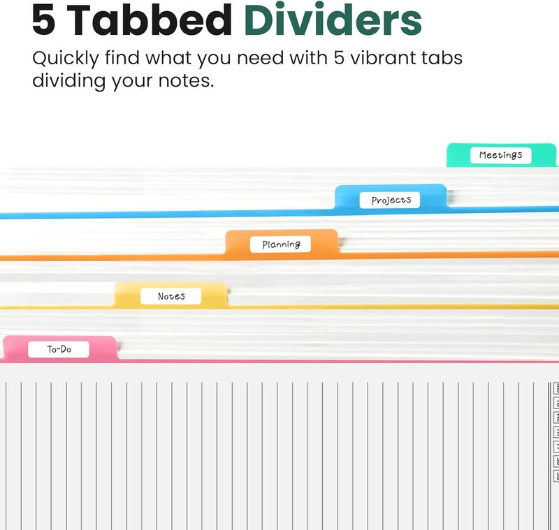 Taja Large Spiral Lined Notebooks for Work with Removable Dividers & Tabs, 8.5"x11" Pretty Hardcover 5 Subject Notebook Journal for Women, College Ruled, Perfect for Study & Office Organization, 280 Pages,Forest Botanica - Image 3